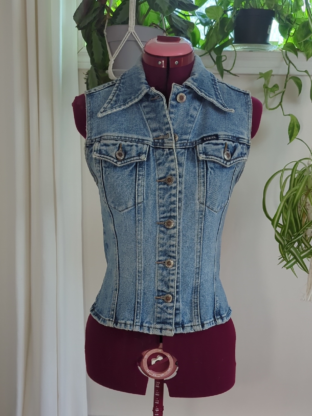 Guess Light Blue Denim Vest Sleeveless Jacket
